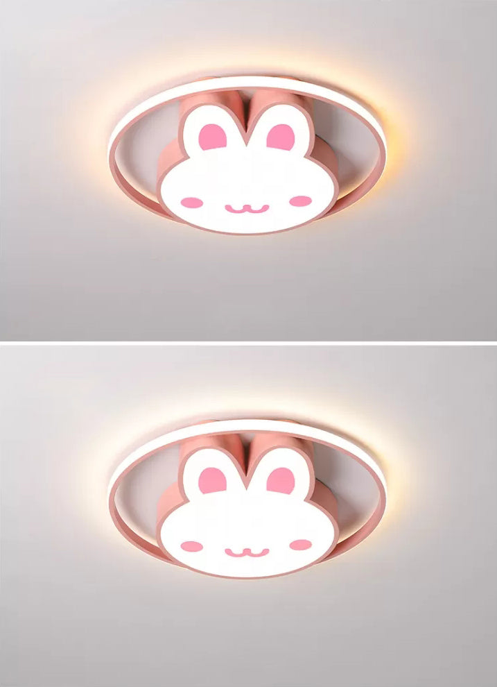Rosa Kaninchen Decke Licht Cartoon LED Acryl Flush montiert Licht mit Halo Ring für Mädchen Zimmer