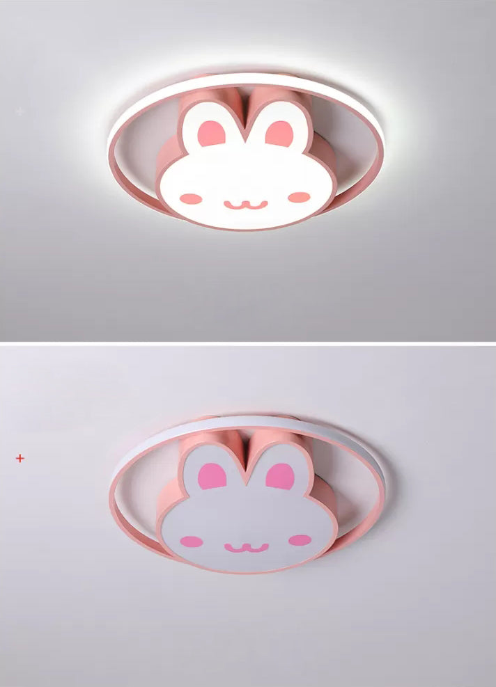 Rosa Kaninchen Decke Licht Cartoon LED Acryl Flush montiert Licht mit Halo Ring für Mädchen Zimmer