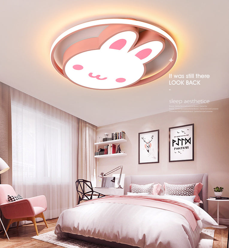 Rosa Kaninchen Decke Licht Cartoon LED Acryl Flush montiert Licht mit Halo Ring für Mädchen Zimmer