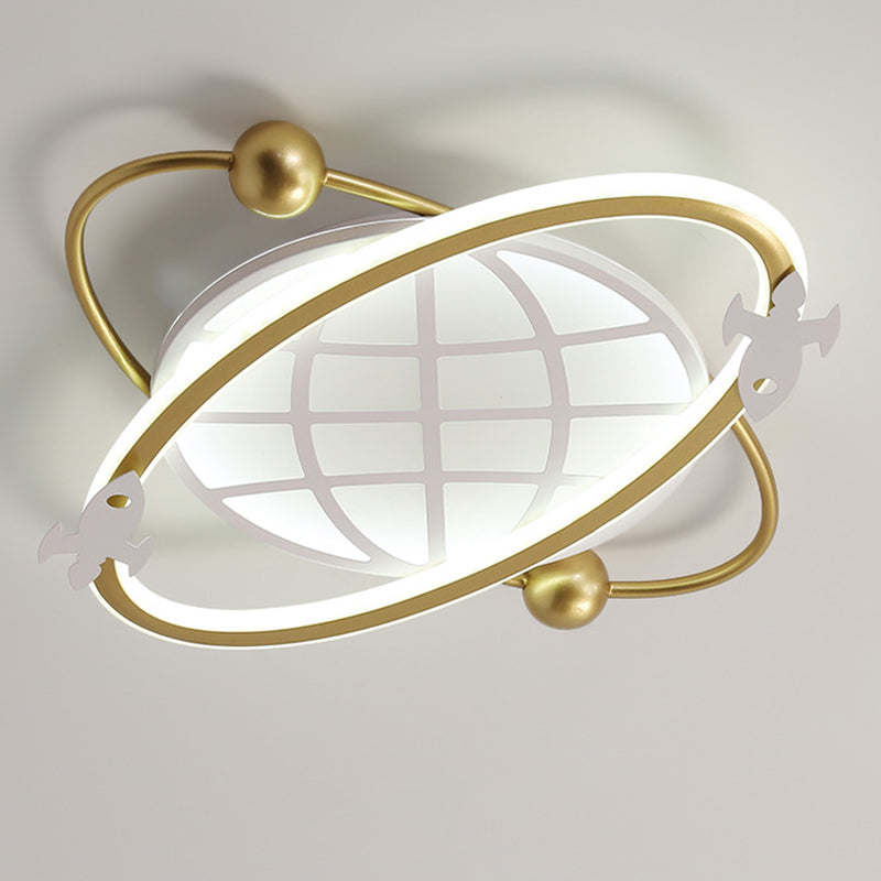 Childrens Orbit Flush Mount Ceiling Light Metal Bedroom LED Flush Light with Rocket Detail