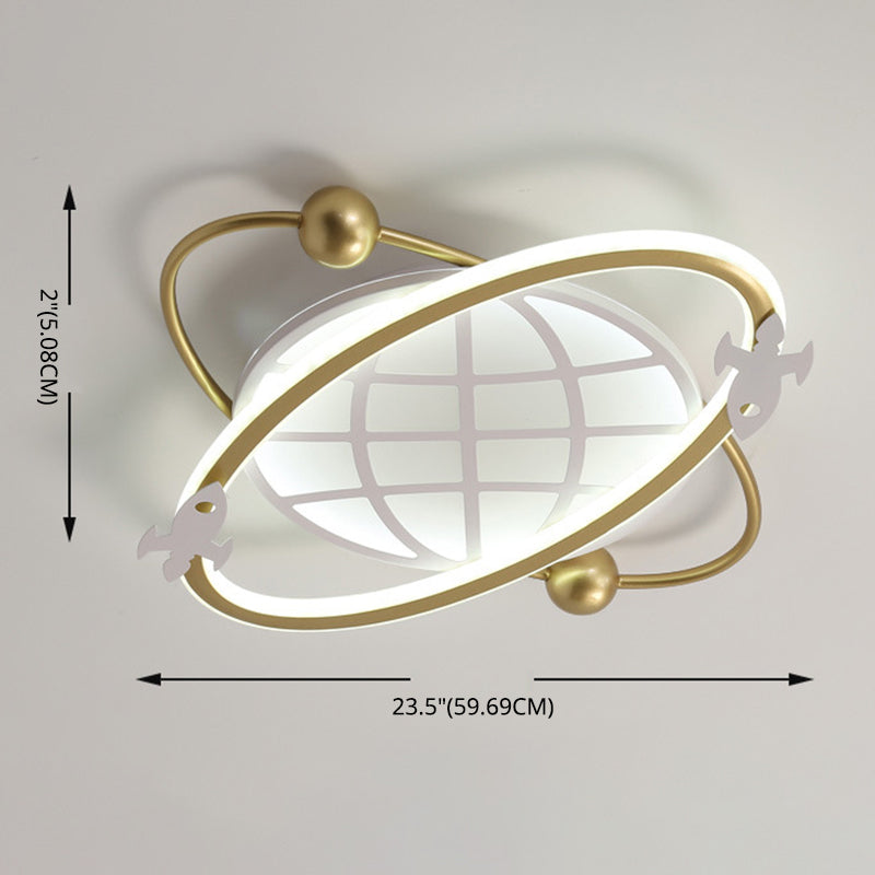 Childrens Orbit Flush Mount Ceiling Light Metal Bedroom LED Flush Light with Rocket Detail