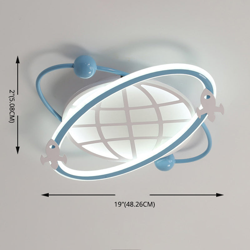 Childrens Orbit Flush Mount Ceiling Light Metal Bedroom LED Flush Light with Rocket Detail