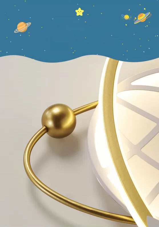 Childrens Orbit Flush Mount Ceiling Light Metal Bedroom LED Flush Light with Rocket Detail