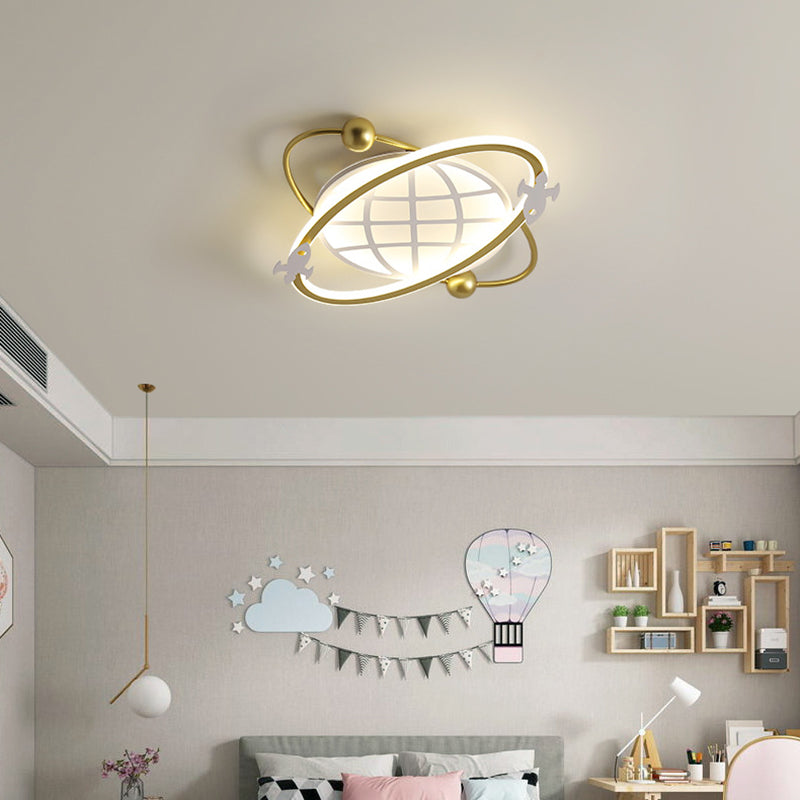Childrens Orbit Flush Mount Ceiling Light Metal Bedroom LED Flush Light with Rocket Detail