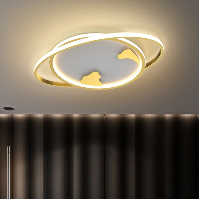 Ringed Planet Kinderzimmer Deckenbündige Halterung Metall LED Minimalist Flush Light Armatur in Gold