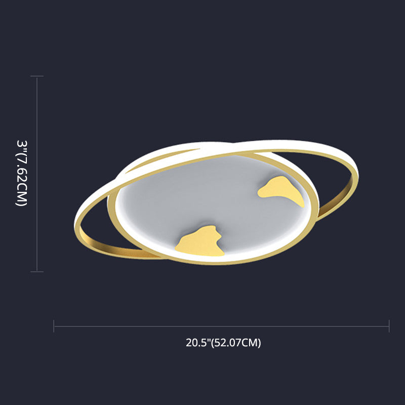 Ringed Planet Kinderzimmer Deckenbündige Halterung Metall LED Minimalist Flush Light Armatur in Gold