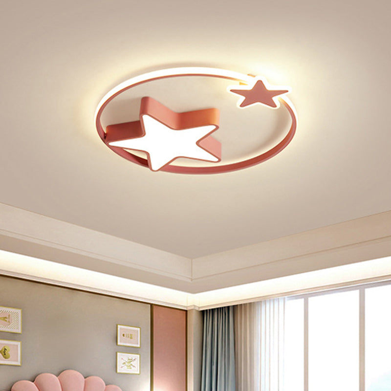 Minimalist Star Ceiling Flush Light Metal Childrens Bedroom LED Flush Mount in Fernbedienung Stepless Dimming