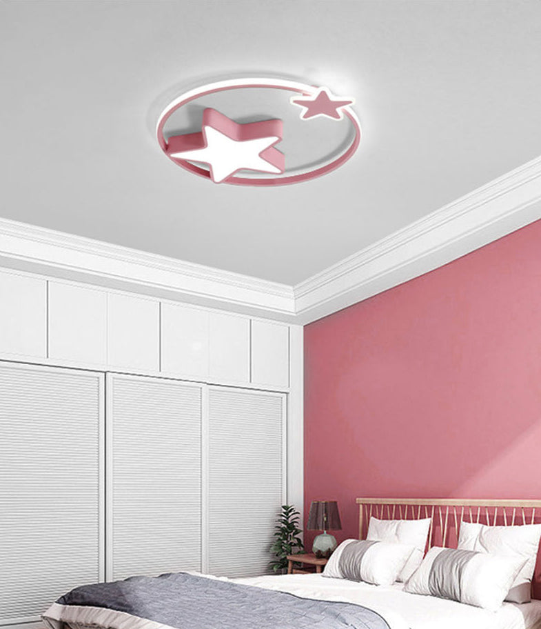 Minimalist Star Ceiling Flush Light Metal Childrens Bedroom LED Flush Mount in Fernbedienung Stepless Dimming