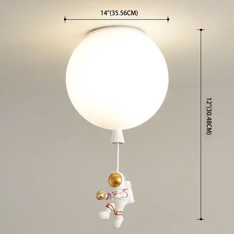 White Glass Balloon Ceiling Lamp Childrens Style Flush Mount Lighting with Resin Toy