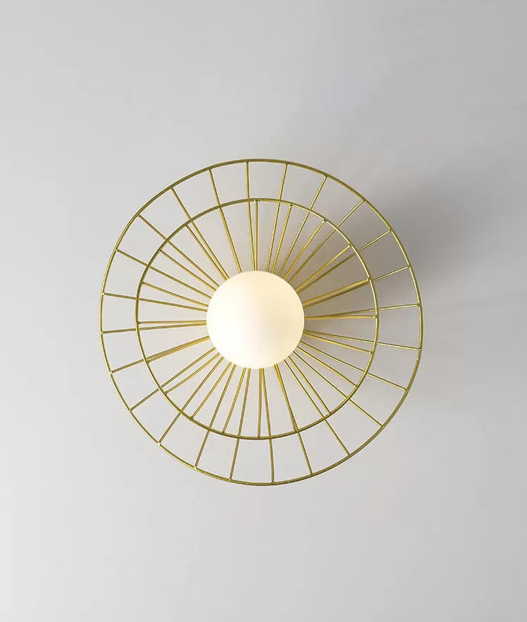 Iron Wire Saucer Led Flush Light Modern 1 - Light Small Massimale Monte Light con Ball White Glass Shade