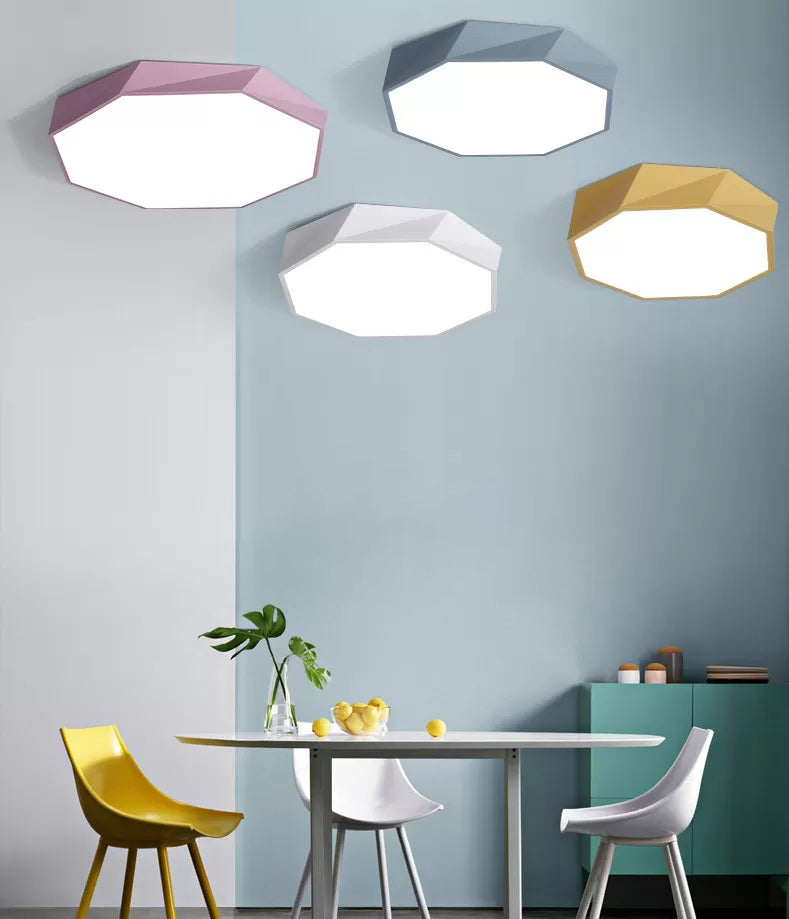 Macaron Octagonal Ceiling Lighting Metal Bedroom Flush Mount Led Light with Acrylic Diffuser