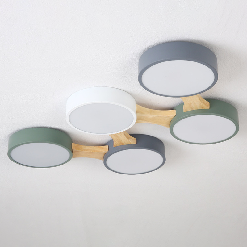 Luz de techo empotrada LED para sala de estar de metal nórdico con montaje empotrado molecular en madera