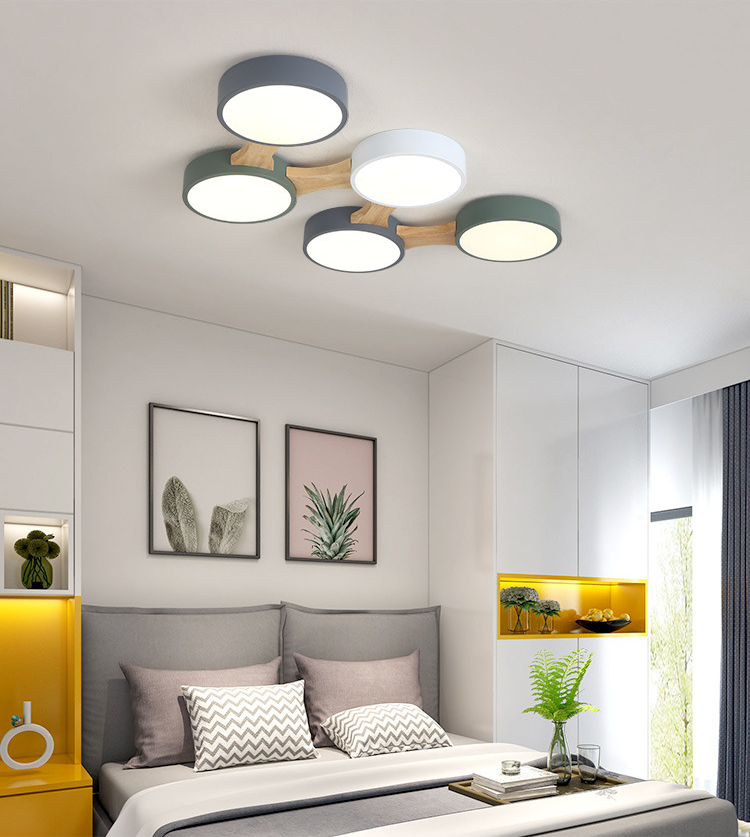 Plafonnier moléculaire en métal nordique pour salon, plafonnier LED en bois