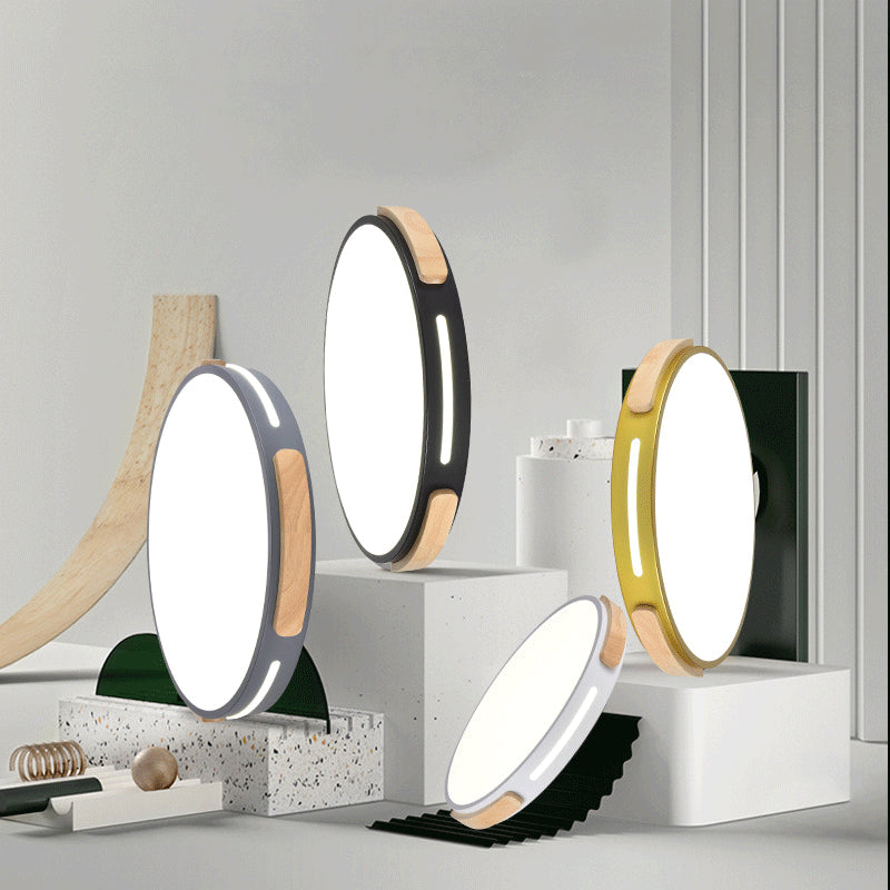 Circular Bedroom Flush Mount Ceiling Lamp Metal LED Nordic Flush Light with Wood Decoration