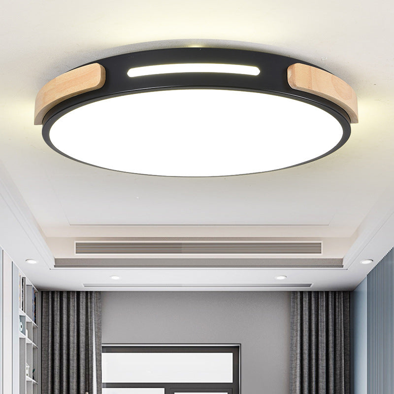 Circular Bedroom Flush Mount Ceiling Lamp Metal LED Nordic Flush Light with Wood Decoration