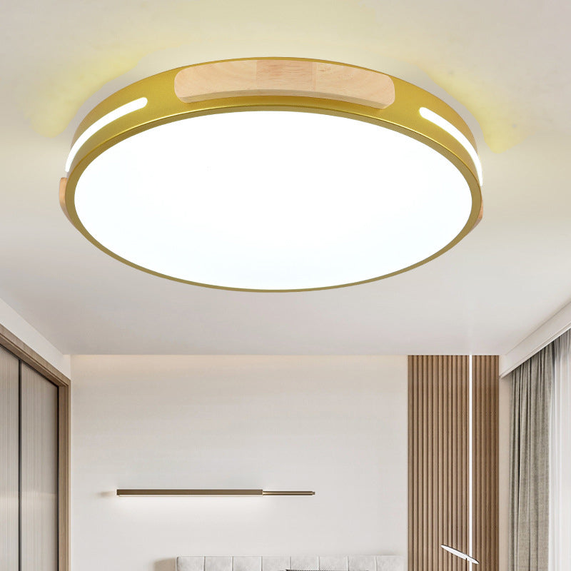 Circular Bedroom Flush Mount Ceiling Lamp Metal LED Nordic Flush Light with Wood Decoration