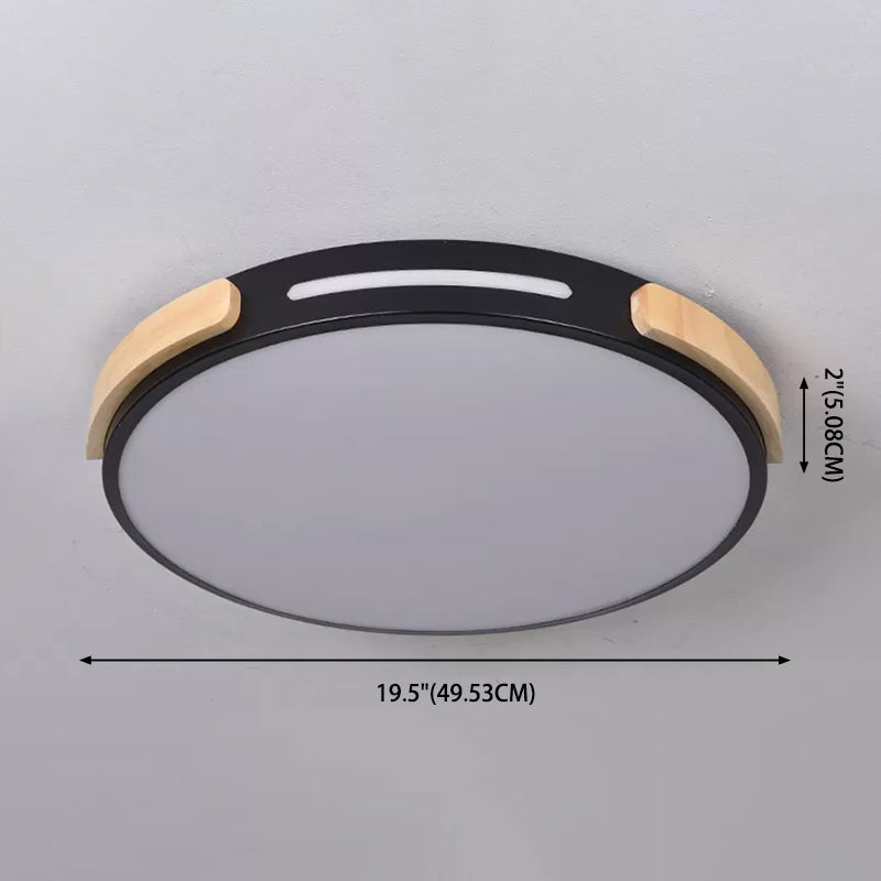 Circular Bedroom Flush Mount Ceiling Lamp Metal LED Nordic Flush Light with Wood Decoration