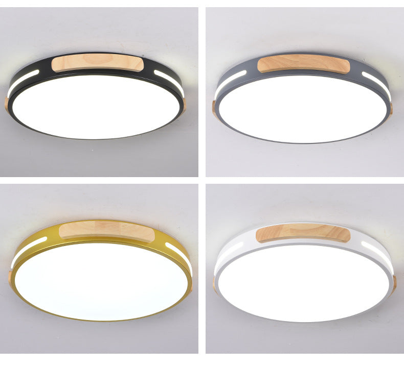 Circular Bedroom Flush Mount Ceiling Lamp Metal LED Nordic Flush Light with Wood Decoration