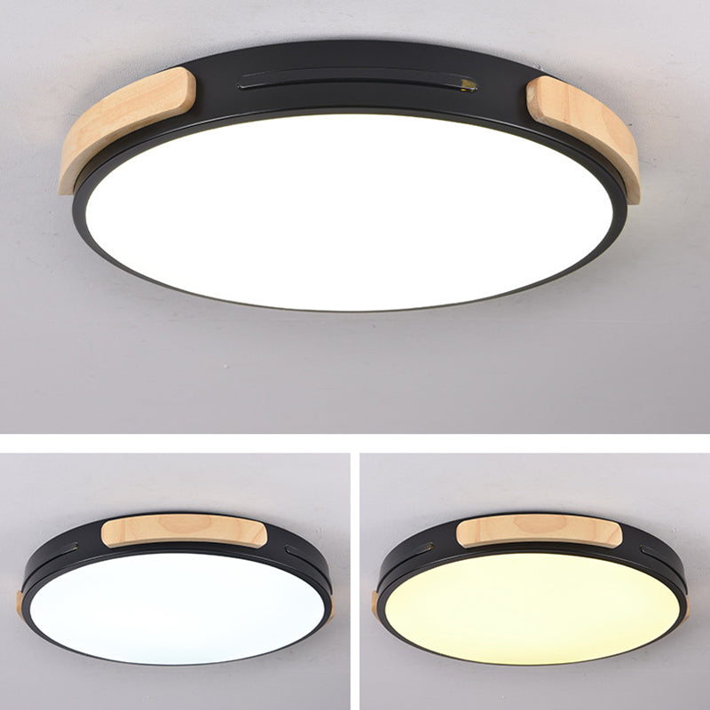 Circular Bedroom Flush Mount Ceiling Lamp Metal LED Nordic Flush Light with Wood Decoration