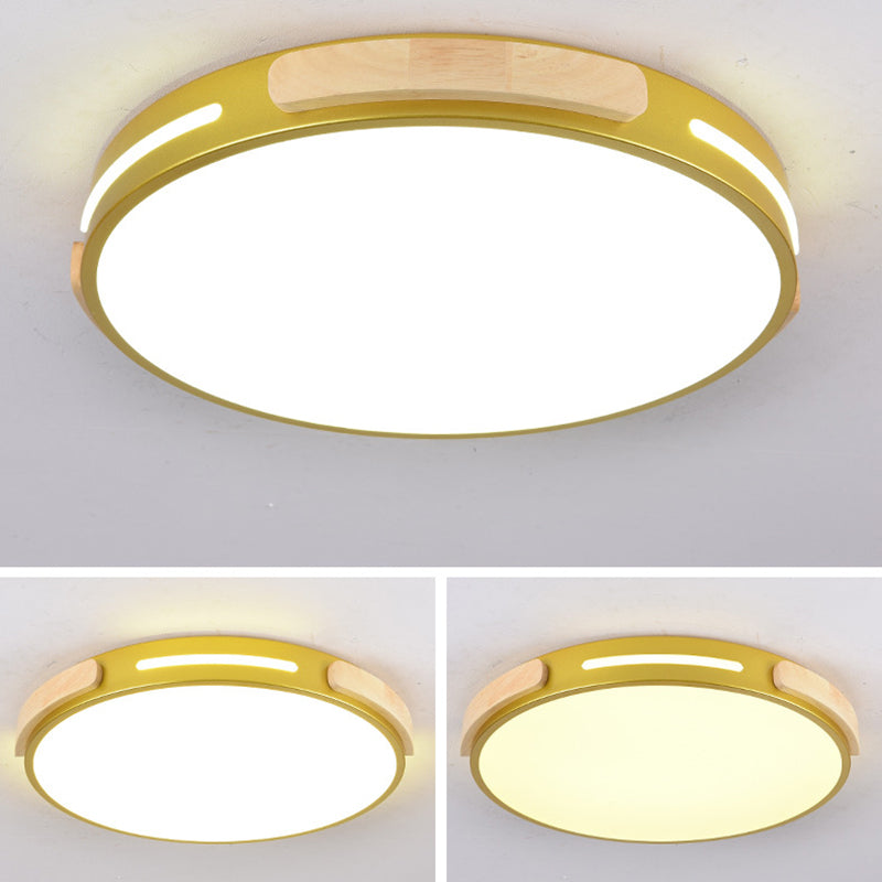 Circular Bedroom Flush Mount Ceiling Lamp Metal LED Nordic Flush Light with Wood Decoration