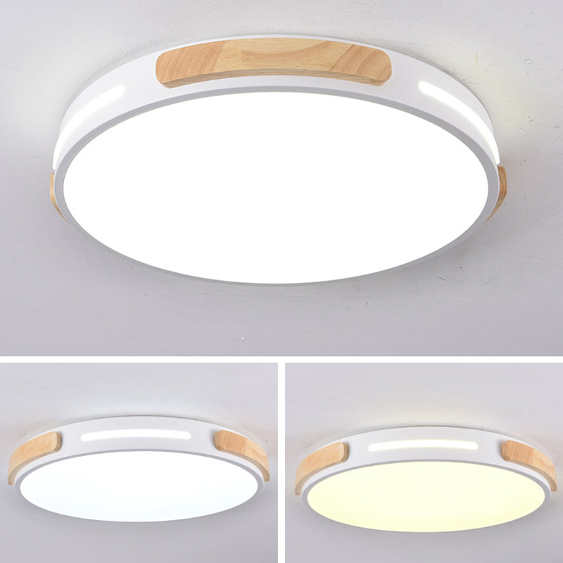 Circular Bedroom Flush Mount Ceiling Lamp Metal LED Nordic Flush Light with Wood Decoration