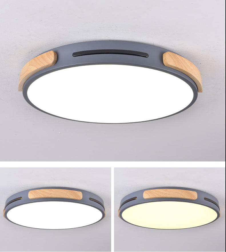 Circular Bedroom Flush Mount Ceiling Lamp Metal LED Nordic Flush Light with Wood Decoration