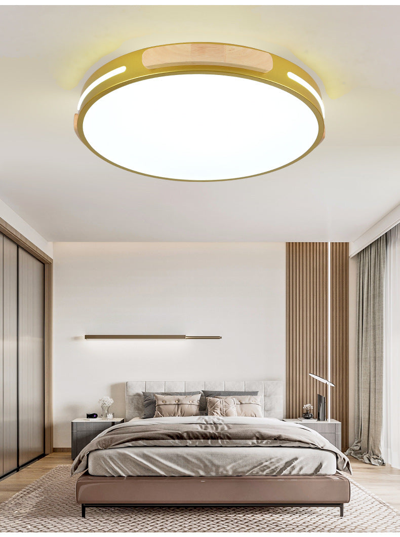 Circular Bedroom Flush Mount Ceiling Lamp Metal LED Nordic Flush Light with Wood Decoration