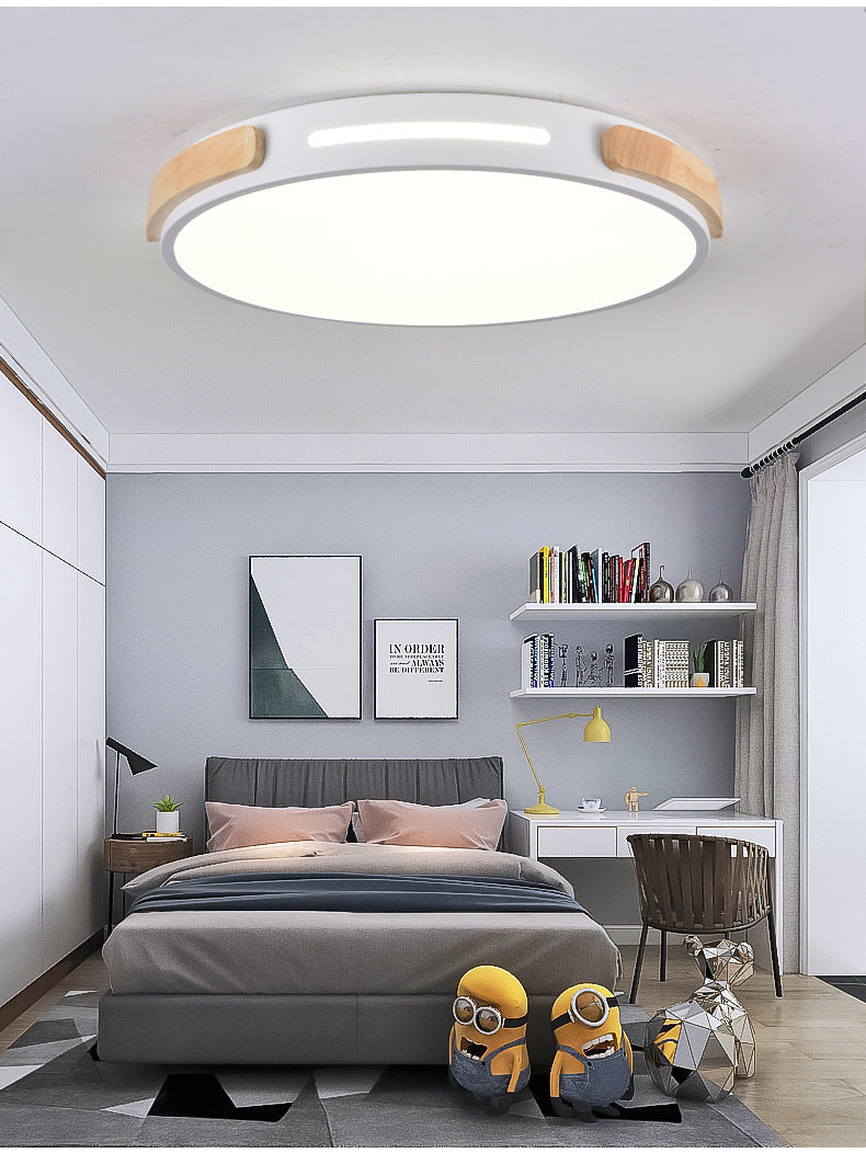 Circular Bedroom Flush Mount Ceiling Lamp Metal LED Nordic Flush Light with Wood Decoration