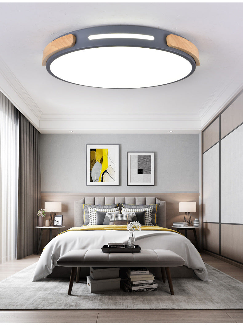 Lámpara de techo circular de montaje empotrado para dormitorio, luz empotrada nórdica LED de metal con decoración de madera