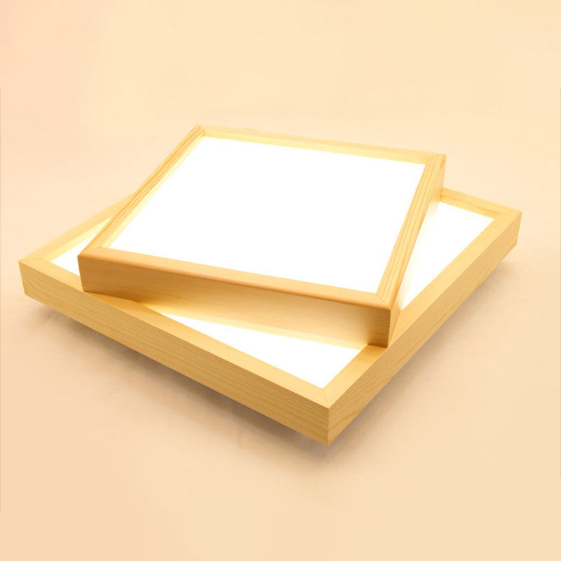 Wood Square Flush-Mount Light Fixture Nordic LED Acrylic Ceiling Light for Dining Room