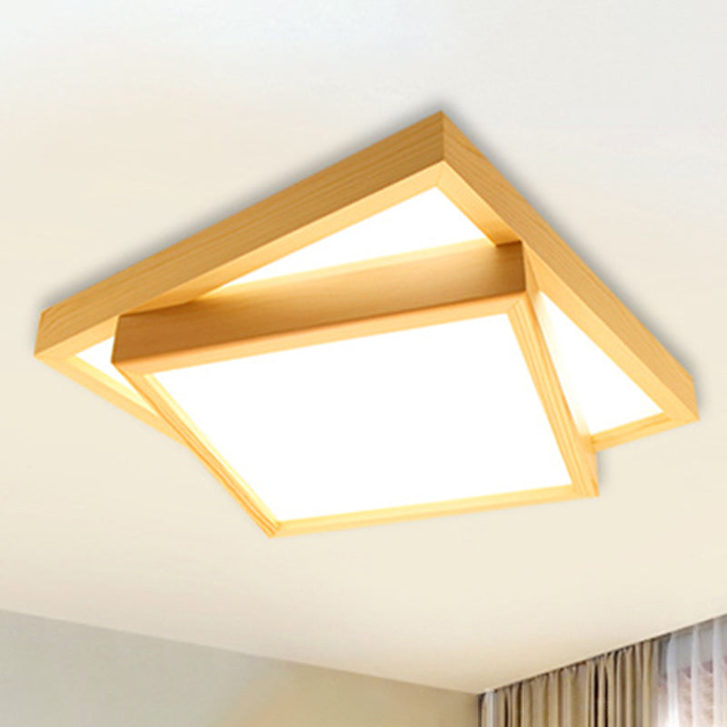 Wood Square Flush-Mount Light Fixture Nordic LED Acrylic Ceiling Light for Dining Room