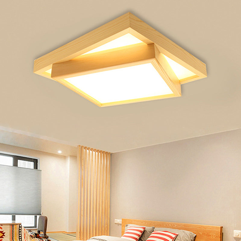 Wood Square Flush-Mount Light Fixture Nordic LED Acrylic Ceiling Light for Dining Room