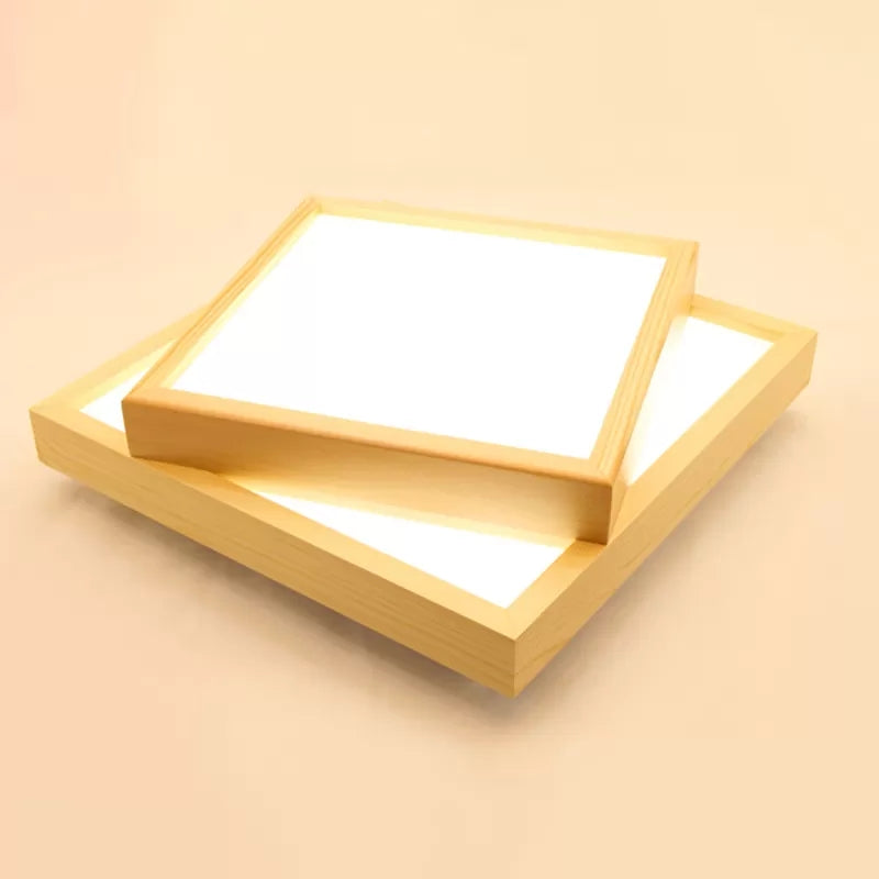 Wood Square Flush-Mount Light Fixture Nordic LED Acrylic Ceiling Light for Dining Room