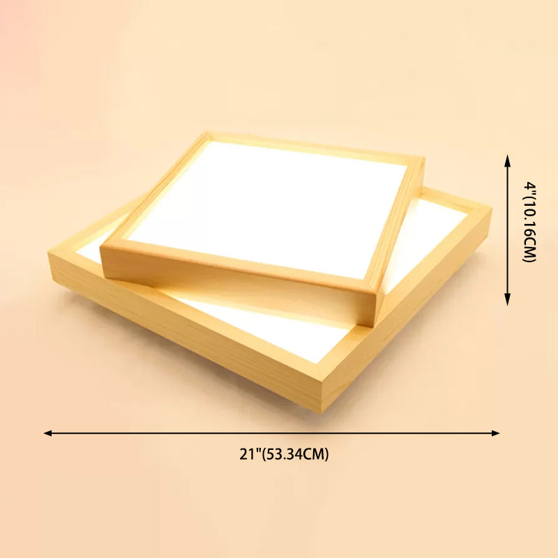 Wood Square Flush-Mount Light Fixture Nordic LED Acrylic Ceiling Light for Dining Room
