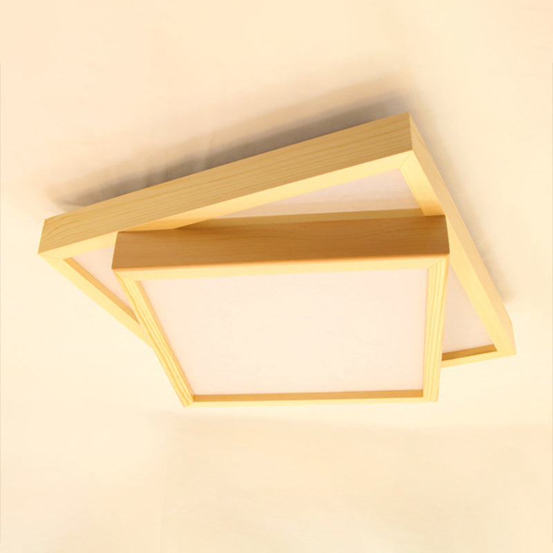 Wood Square Flush-Mount Light Fixture Nordic LED Acrylic Ceiling Light for Dining Room