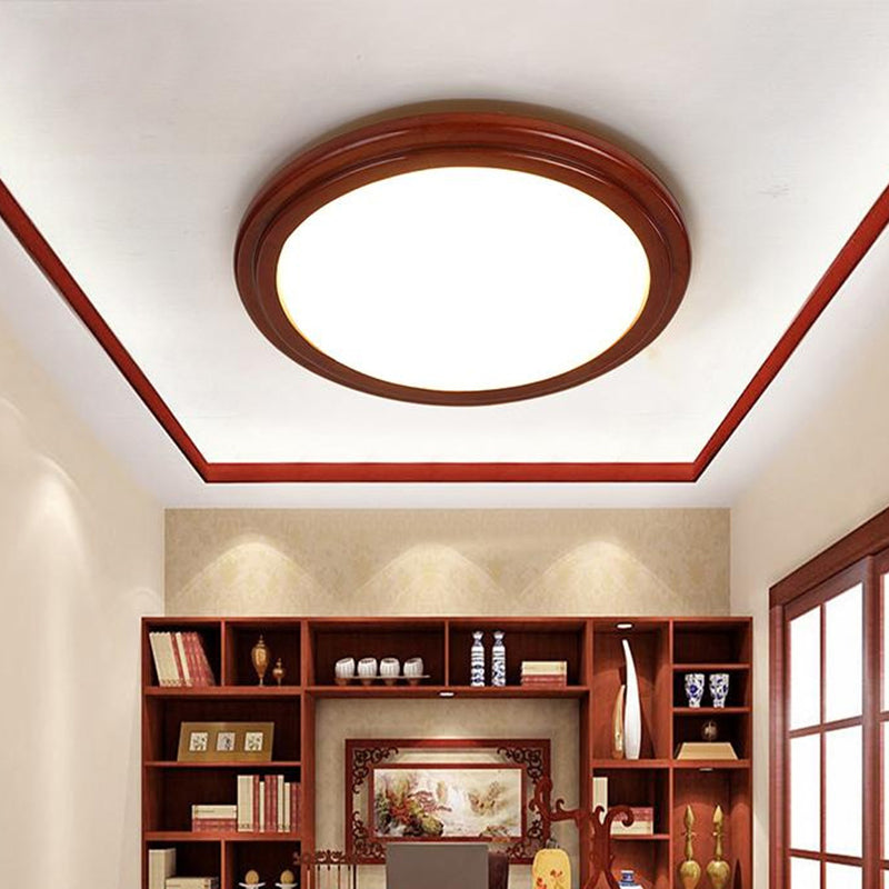 Minimalist Decke Flush Lampe Dunkel Holz Rund LED Unterputz Licht mit Acryl Schatten