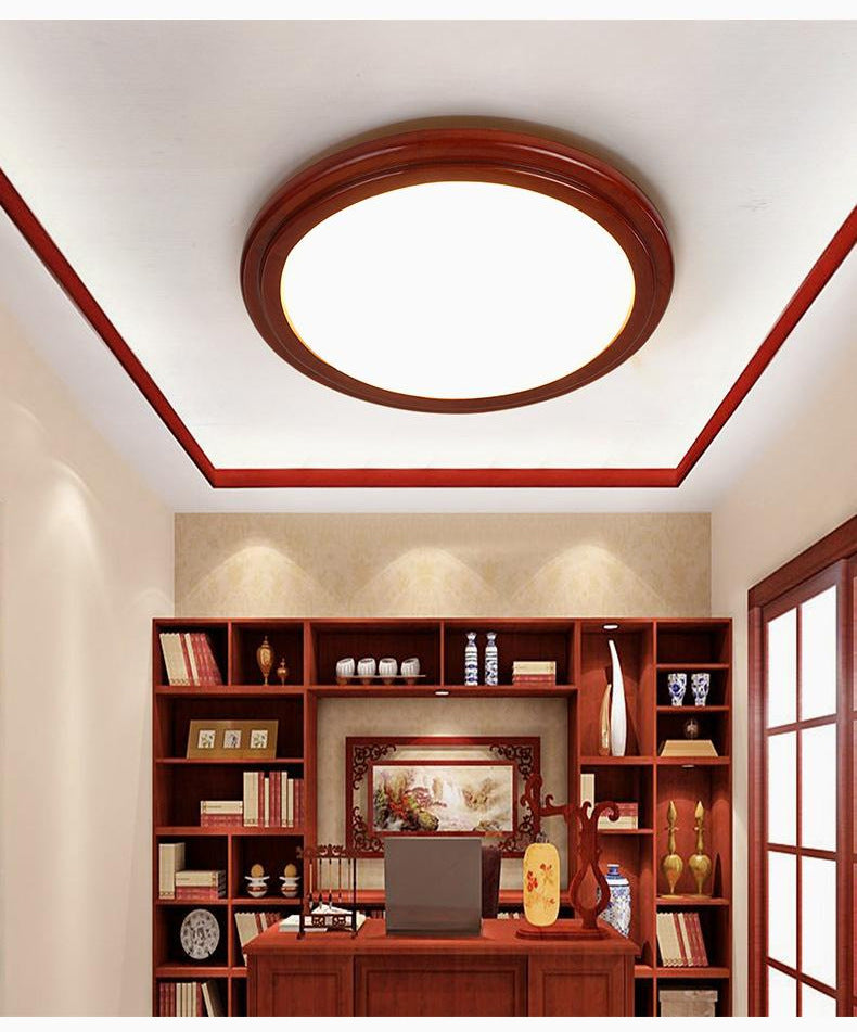 Minimalist Decke Flush Lampe Dunkel Holz Rund LED Unterputz Licht mit Acryl Schatten