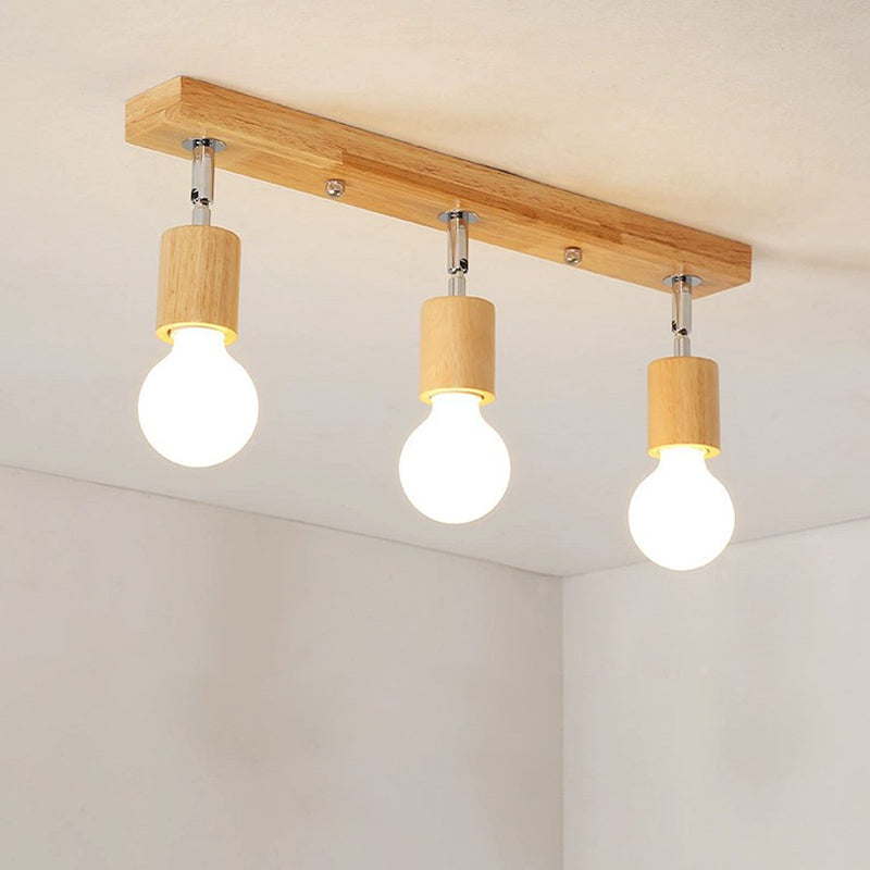 Lámpara de techo con bombilla desnuda ajustable, luz de montaje semiempotrada de madera Natural nórdica Beige para pasillo