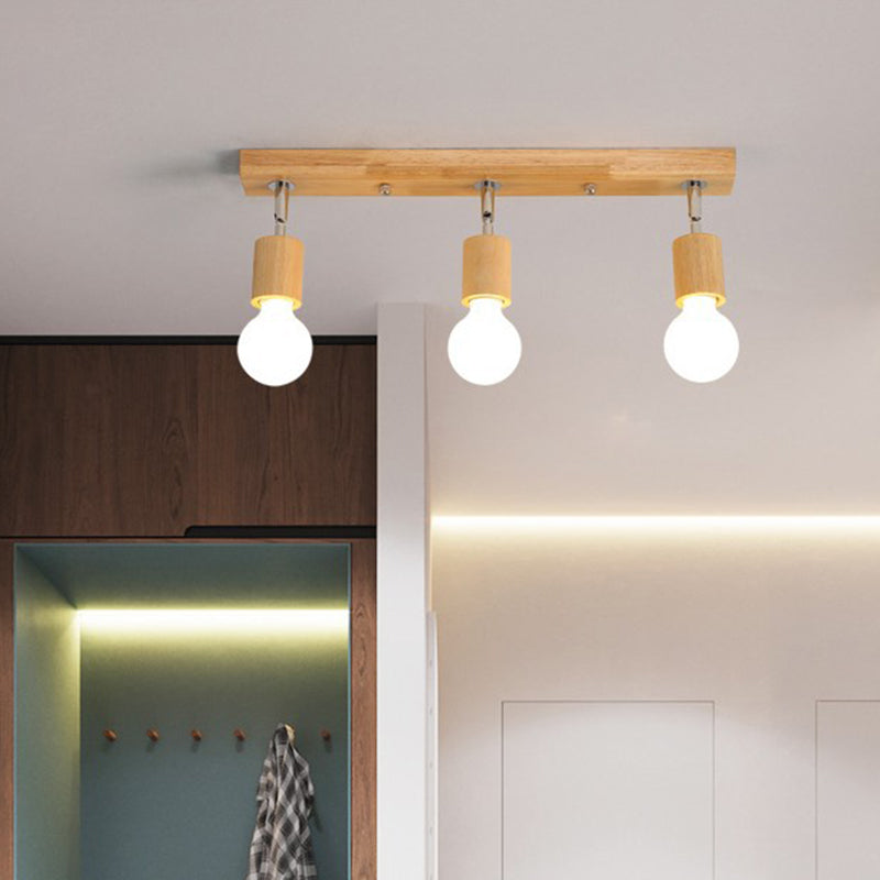 Verstelbare kale lamp-plafondlamp Scandinavisch natuurlijk hout Beige semi-inbouwlamp voor gang