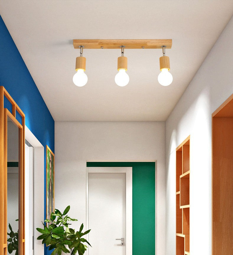 Verstelbare kale lamp-plafondlamp Scandinavisch natuurlijk hout Beige semi-inbouwlamp voor gang