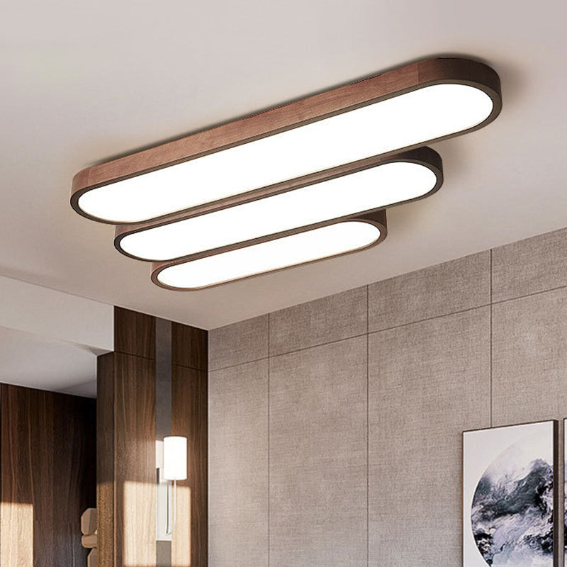Plafonnier nordique en bois foncé pour salle à manger, luminaire de plafond avec abat-jour oblong en acrylique