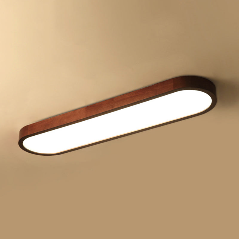 Plafonnier nordique en bois foncé pour salle à manger, luminaire de plafond avec abat-jour oblong en acrylique