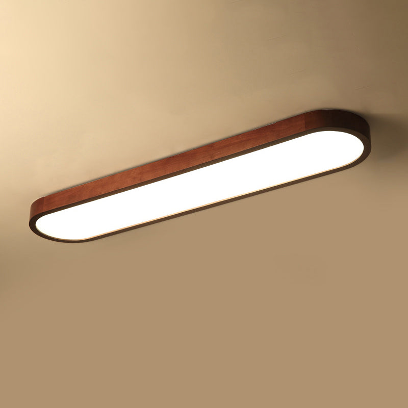 Dining Room Flush Mount Light Nordic Dark Wood Ceiling Fixture with Oblong Acrylic Shade