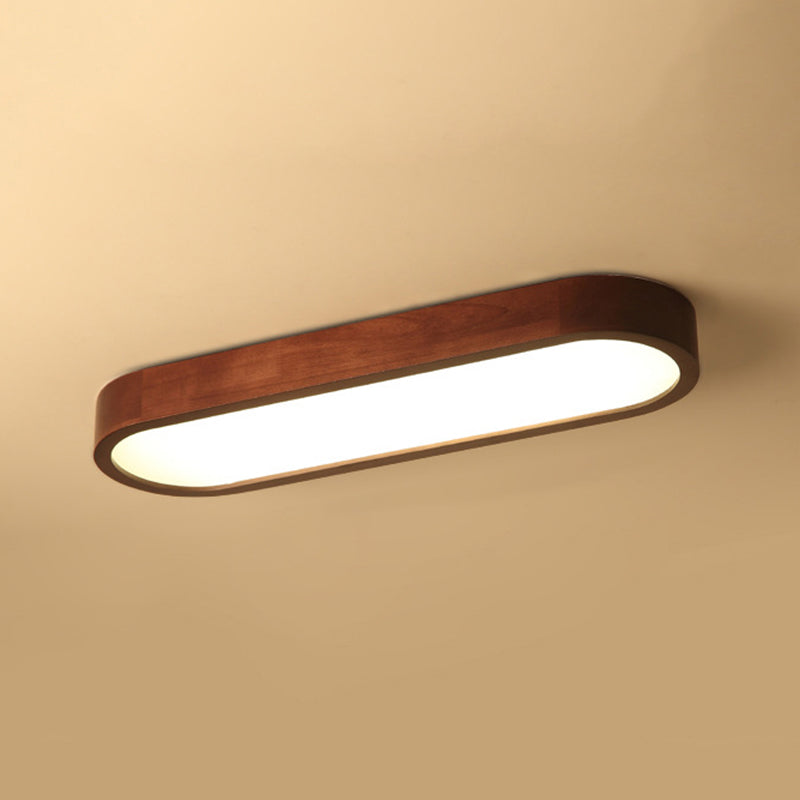 Dining Room Flush Mount Light Nordic Dark Wood Ceiling Fixture with Oblong Acrylic Shade