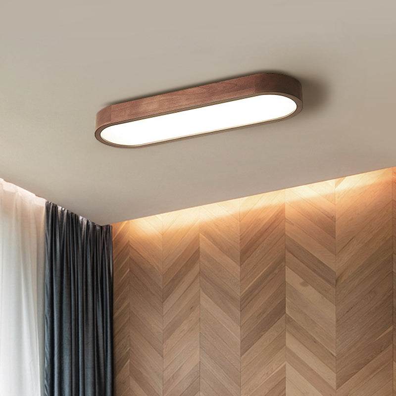 Dining Room Flush Mount Light Nordic Dark Wood Ceiling Fixture with Oblong Acrylic Shade