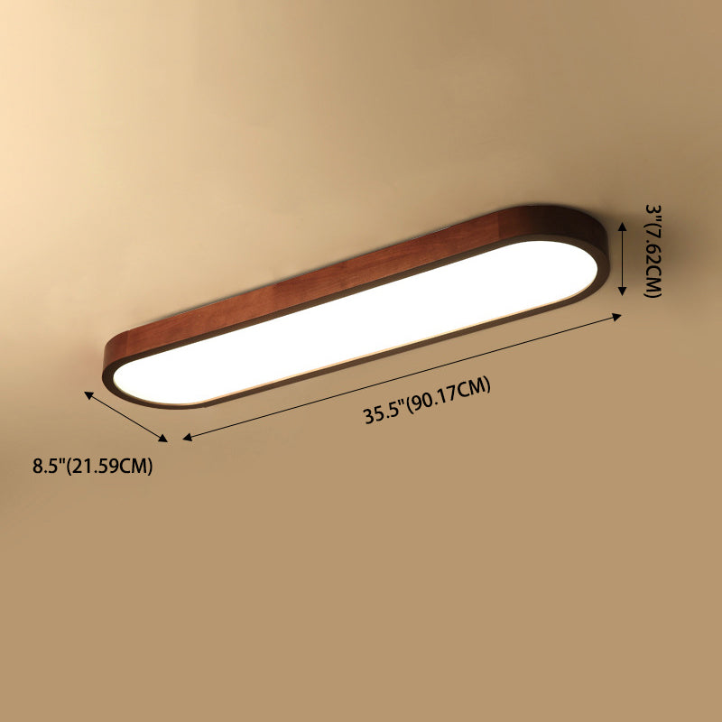 Dining Room Flush Mount Light Nordic Dark Wood Ceiling Fixture with Oblong Acrylic Shade
