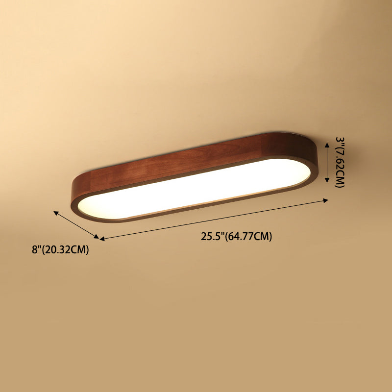 Dining Room Flush Mount Light Nordic Dark Wood Ceiling Fixture with Oblong Acrylic Shade