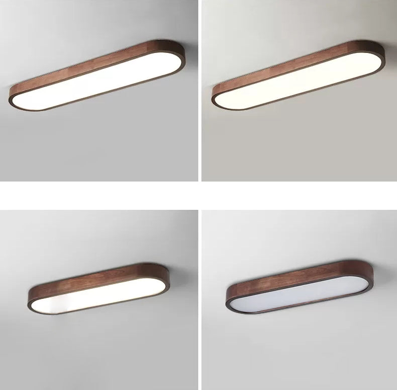 Dining Room Flush Mount Light Nordic Dark Wood Ceiling Fixture with Oblong Acrylic Shade