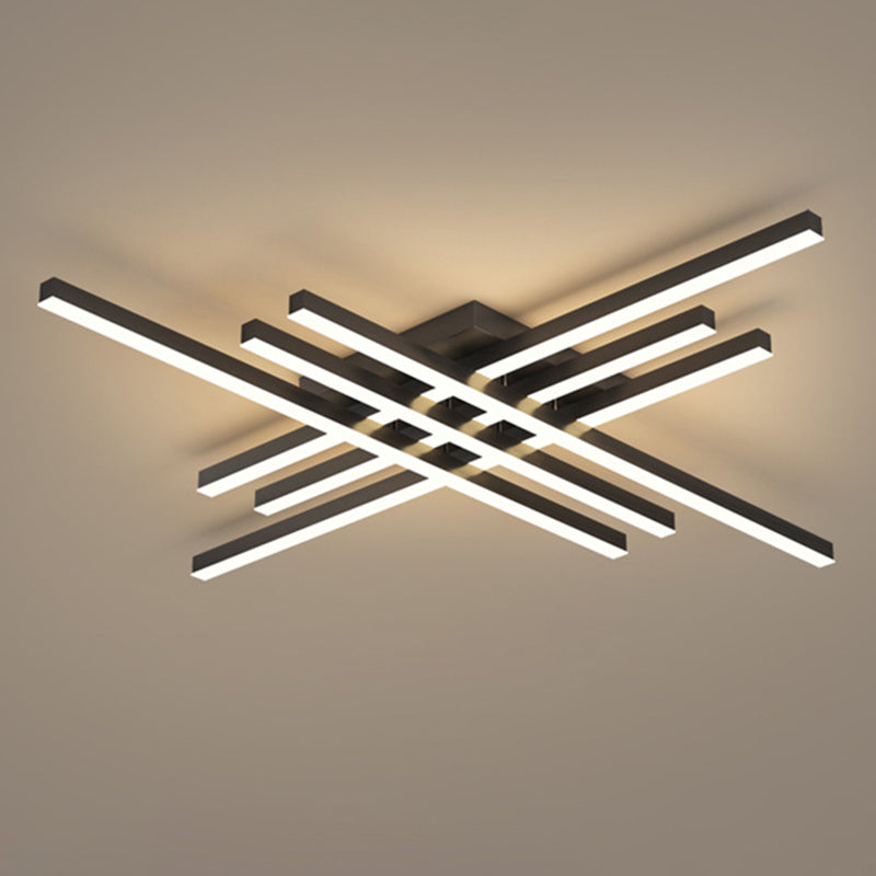 Cross-Cross Semi-Mount Lighting Simplicité Metal Living Room LED Ceiling Flush Light in Black