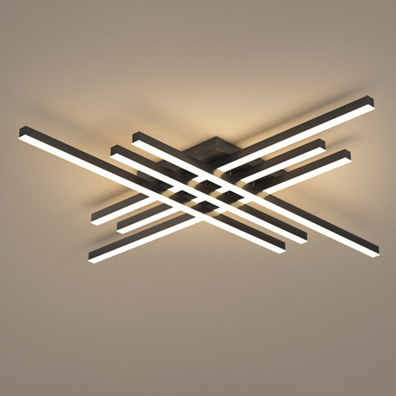 Cross-Cross Semi-Mount Lighting Simplicité Metal Living Room LED Ceiling Flush Light in Black